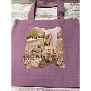 Cotton Christian Tote Bag  "He Walks With Me"